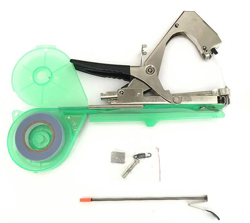 Outil Drtools™ pour attacher la tomate jardin, incluant un rouleau de fil et accessoires pratiques pour le jardinage.