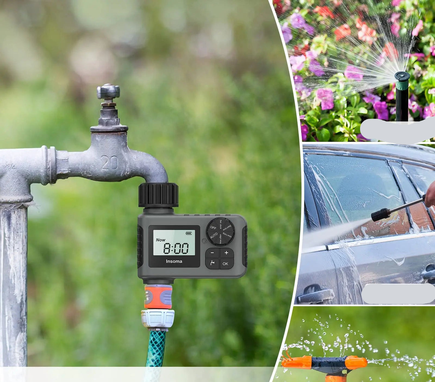 Minuterie d'arrosage automatique Insoma pour jardin, idéale pour l'arrosage automatique jardin avec écran LCD et plusieurs modes