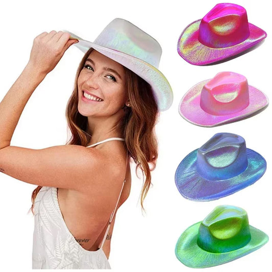 Chapeau cowboy irisé en plusieurs couleurs, parfait comme accessoire costume cowgirl pour les fêtes et les événements festifs