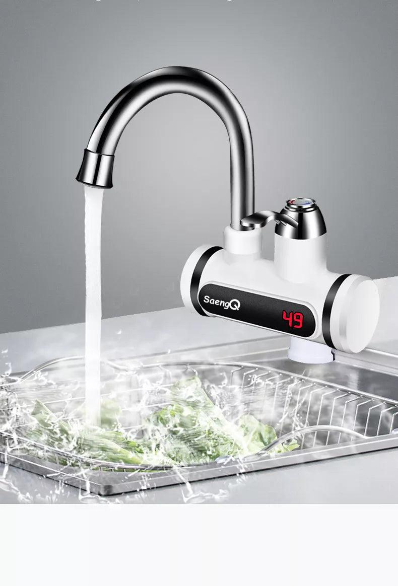 Robinet chauffe-eau design chrome SaengQ avec affichage numérique et jet d'eau instantané pour un usage pratique