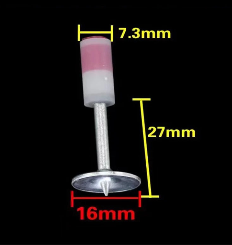 Clous aciers jardin de 16mm, avec une tige métallique et une tête en plastique, idéaux pour fixer des éléments dans le jardin