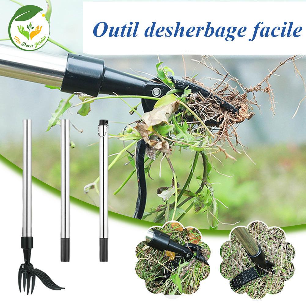 Extracteur de mauvaises herbes pratique et efficace en action, éliminant les mauvaises herbes du jardin avec facilité