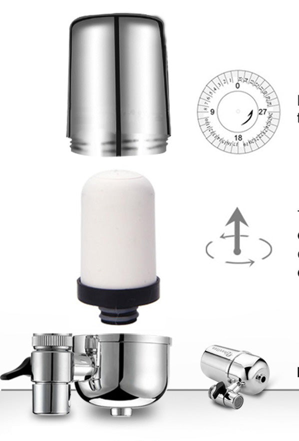 Filtre eau robinet alcalin en métal avec cartouche blanche pour une eau saine et pure, adapté aux robinets
