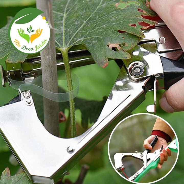 Machine à attacher les plantes en métal brillant, outil jardinage attache plantes pour soutenir efficacement les végétaux.