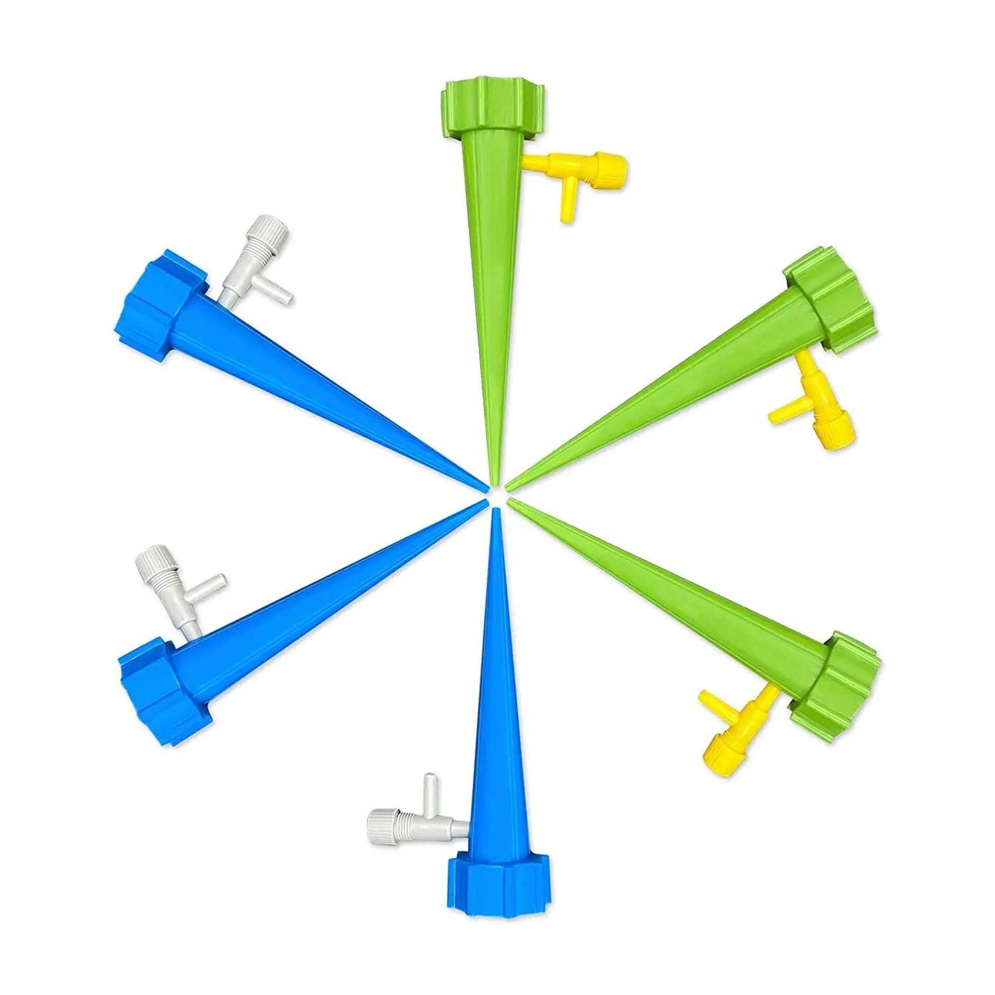 Distributeur d'eau pour plantes automatique en forme de cône bleu et vert, idéal pour un arrosage goutte a goutte automatique jardin