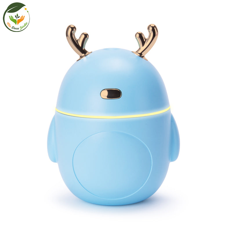 Diffuseur huile essentielle CERF™ en bleu avec des cornes dorées, parfait comme diffuseur aromatique pour maison.