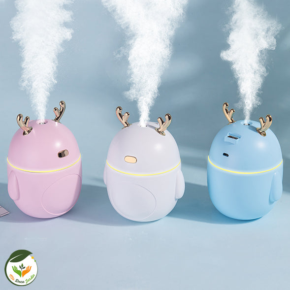 Diffuseurs d'huiles essentielles CERF en rose, bleu et gris, créant une atmosphère agréable, parfaits comme diffuseur aromatique pour maison