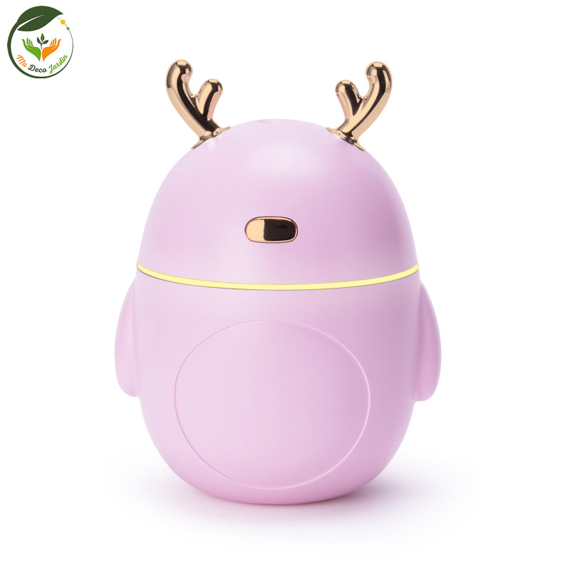 Diffuseur huiles essentielles CERF™ en forme de renne rose, parfait comme diffuseur aromatique pour maison avec des cornes dorées