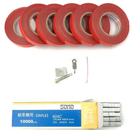 Kit attacher la tomate jardin avec rouleaux de bande rouge et agrafes pour le soutien des plants de tomates