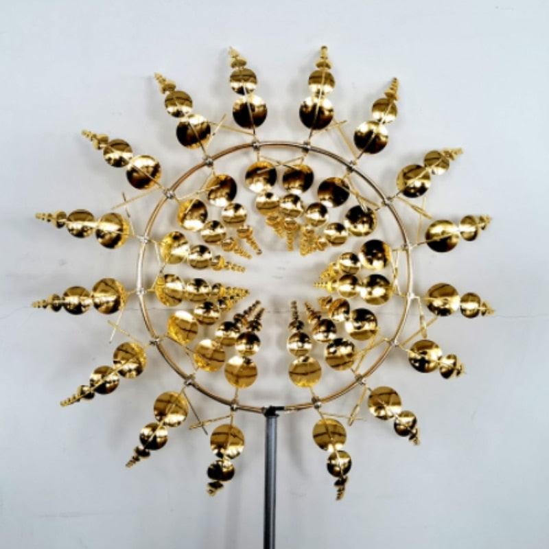 Moulin à vent jardin décoratif en acier inoxydable doré, pièce maîtresse élégante pour embellir votre espace extérieur