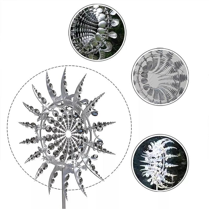 Moulin à vent jardin décoratif en acier inoxydable avec design élégant et reflets brillants, idéal pour embellir votre espace extérieur.