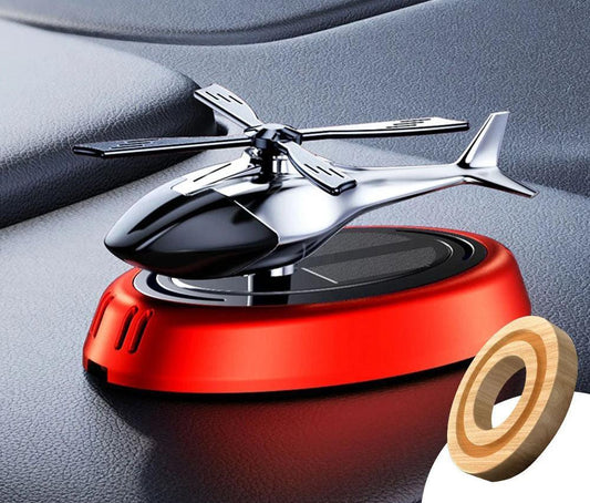 Purificateur d'air voiture design hélicoptère avec base rouge, parfait pour éliminer les odeurs et assainir l'air de votre véhicule