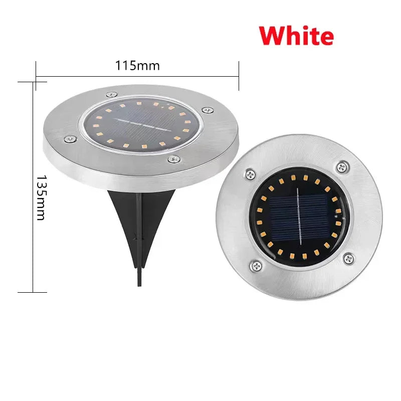 Lampe LED solaire 8 ps en acier inoxydable, éclairage extérieur pratique avec design moderne et dimensions de 115 mm de largeur.