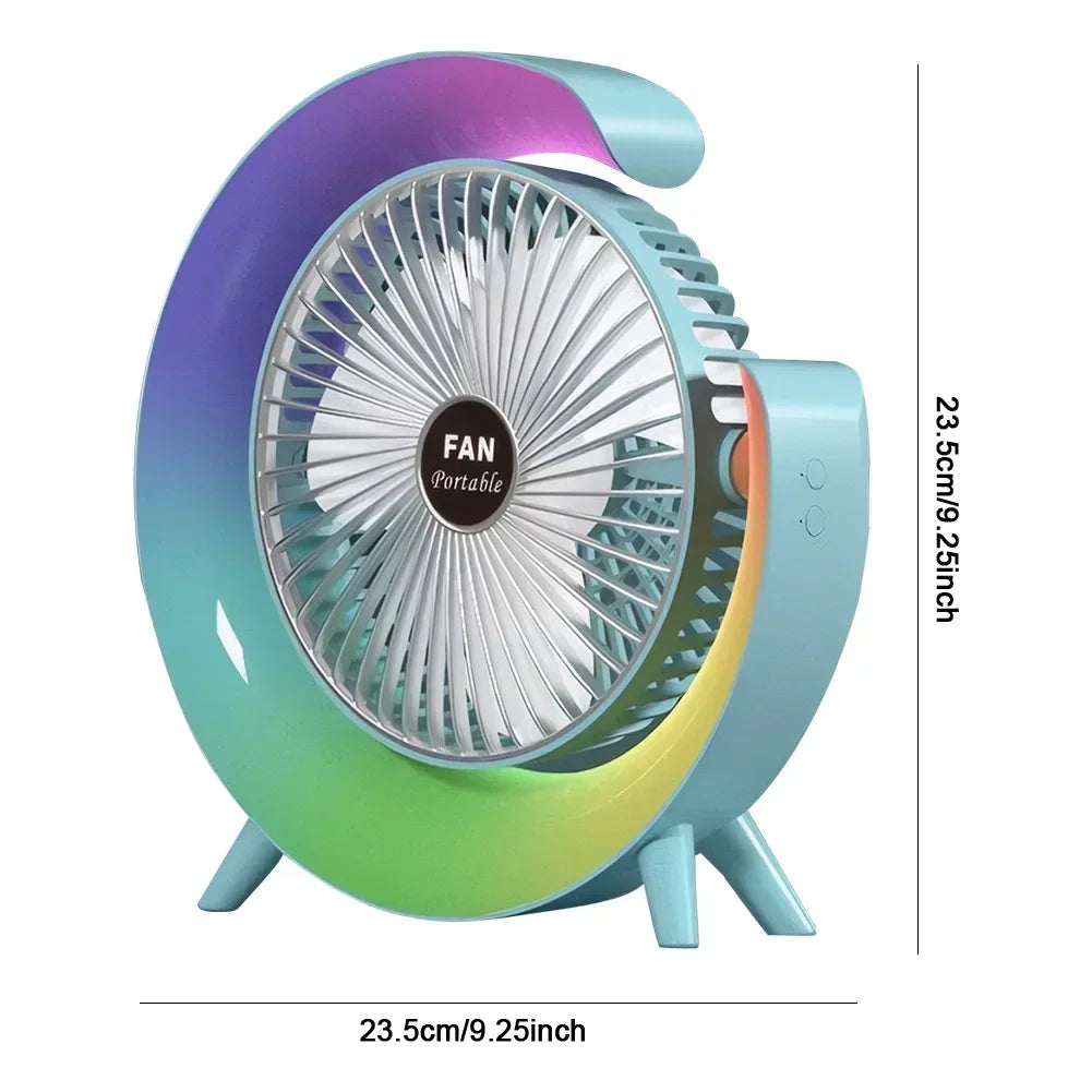Ventilateur portable FUN-Portable au design coloré avec grille en acier et supports robustes, idéal pour un usage quotidien