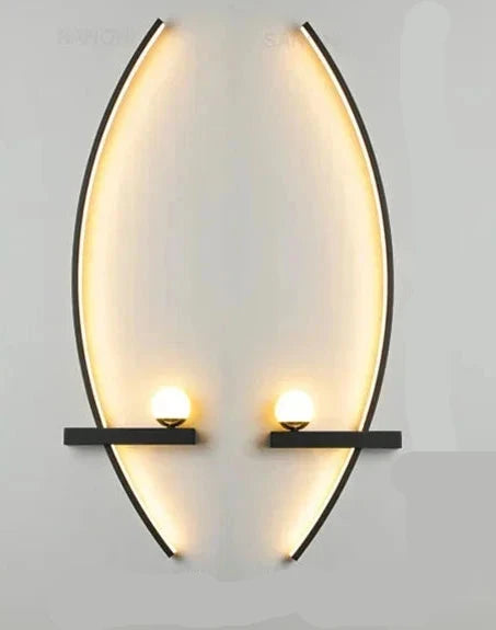 Applique murale moderne en forme ovale avec éclairage doux et deux supports pour lampes décoratives, idéale pour la chambre