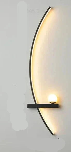 Applique murale moderne de chambre avec un design courbé, éclairage LED doux et support noir élégant