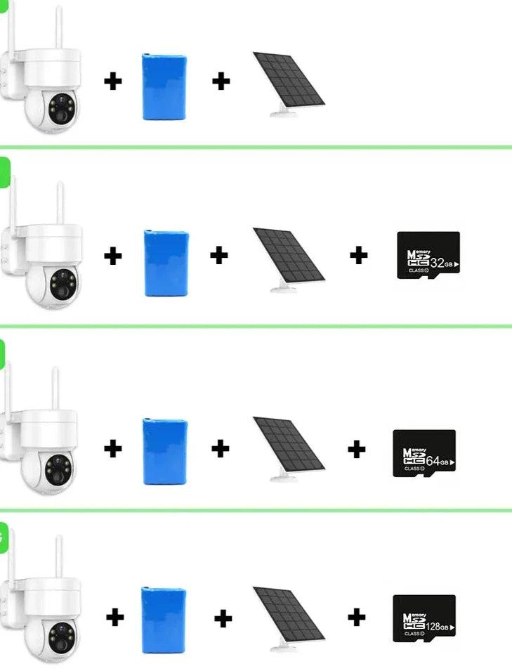 Kit camera de surveillance solaire avec vision nocturne, batterie, panneaux solaires et cartes mémoire pour une sécurité efficace