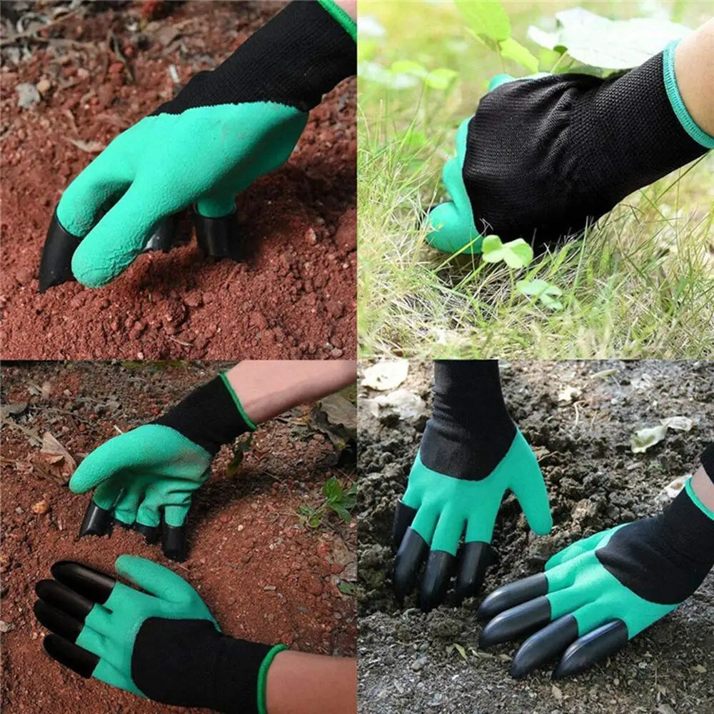 Gants de jardinage en latex verts avec griffes noires, idéals pour le jardinage et le travail de la terre