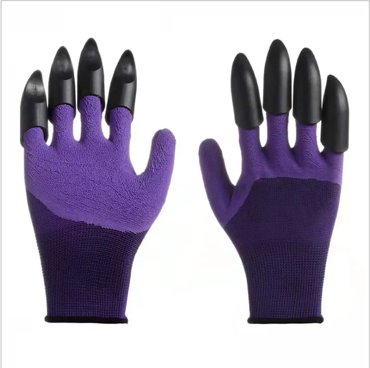 Gants de jardinage en latex violets avec doigts renforcés pour un jardinage facile et efficace