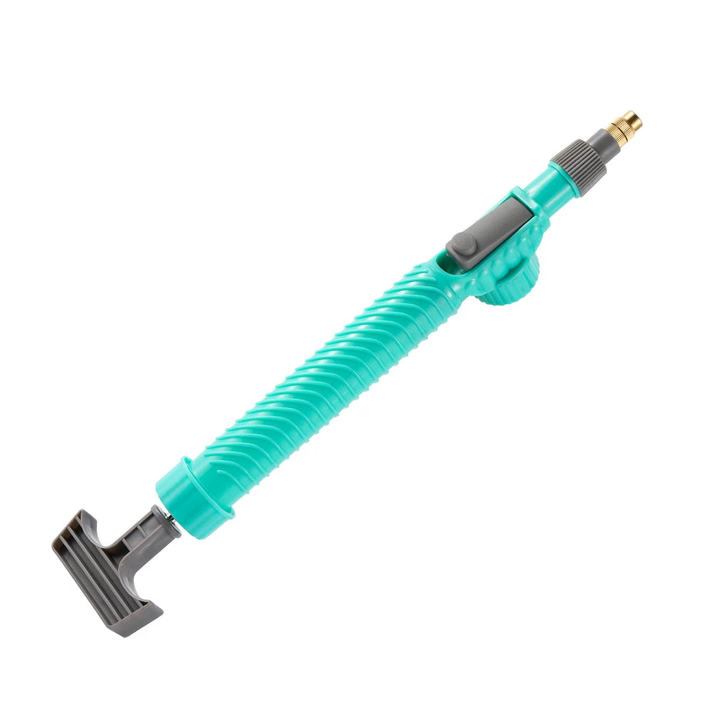 Pompe haute pression jardin en plastique bleu avec tête réglable pour un nettoyage efficace des surfaces extérieures