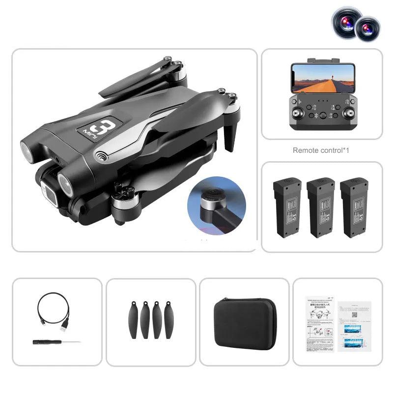 Drone enfant Droncam pliable avec télécommande, batteries, accessoires et étui de rangement, idéal pour les jeunes pilotes