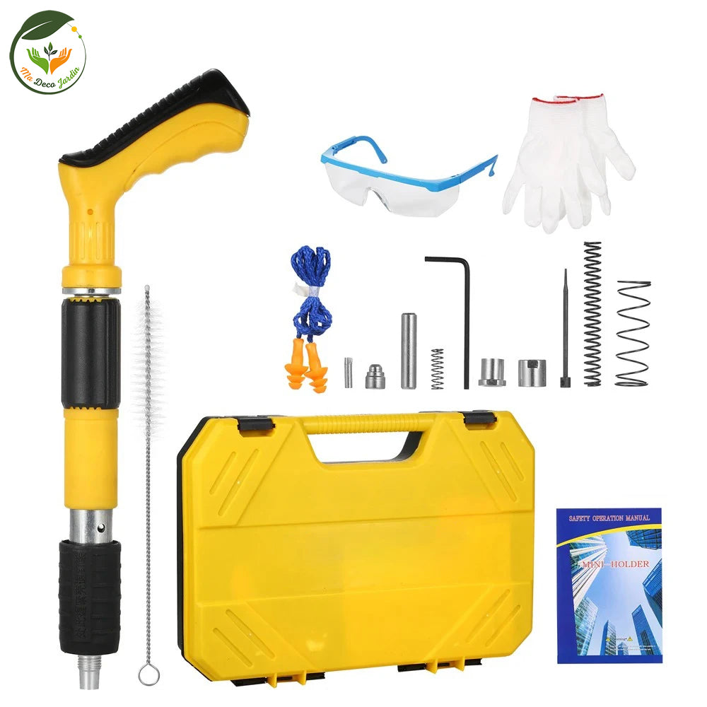 Cloueuse professionnelle pour jardin ClouBeton™ avec accessoires, y compris lunettes, gants et boîte de rangement