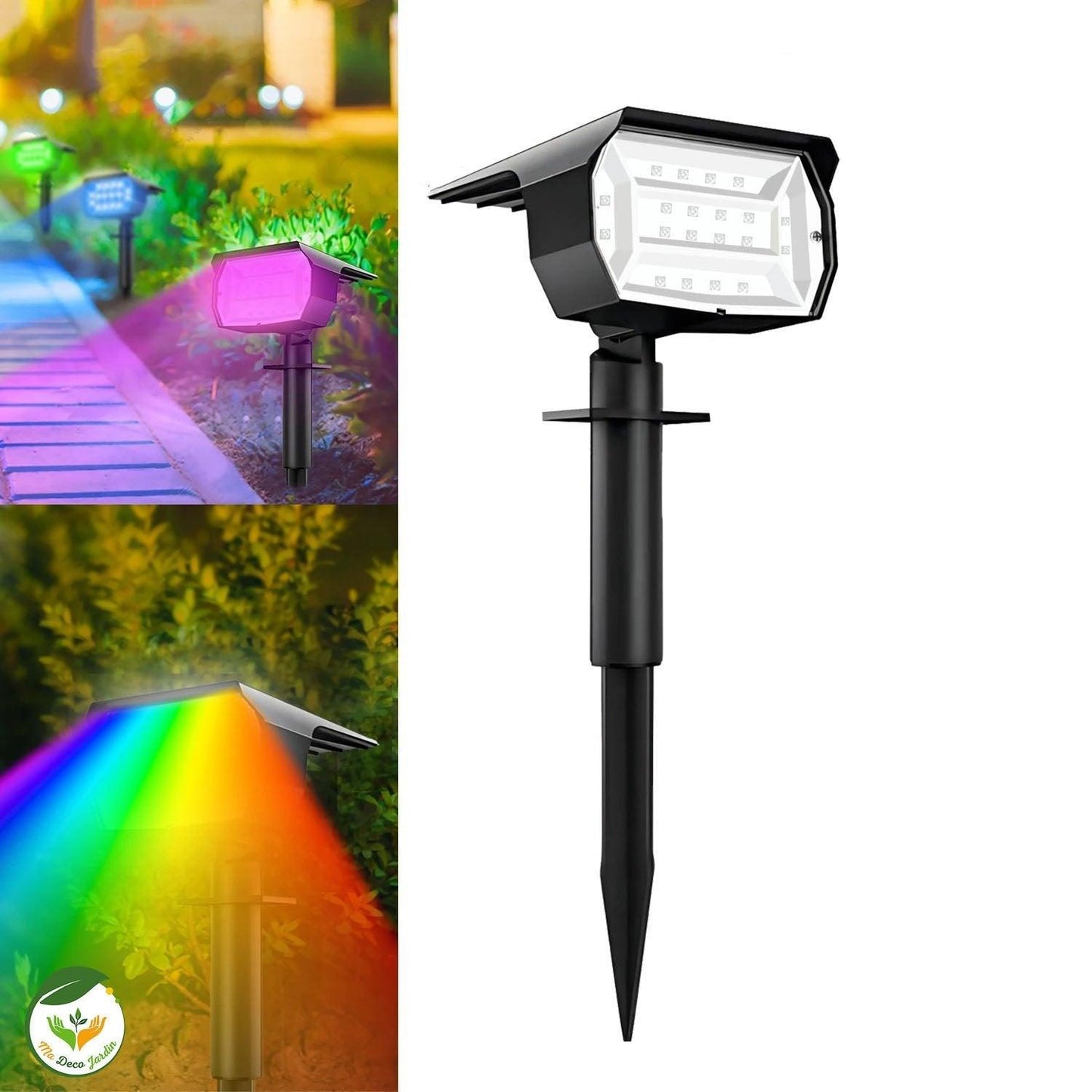 Projecteur LEDSOLAR avec éclairage multicolore, idéal pour les lampes solaires jardin, parfait pour embellir votre espace extérieur