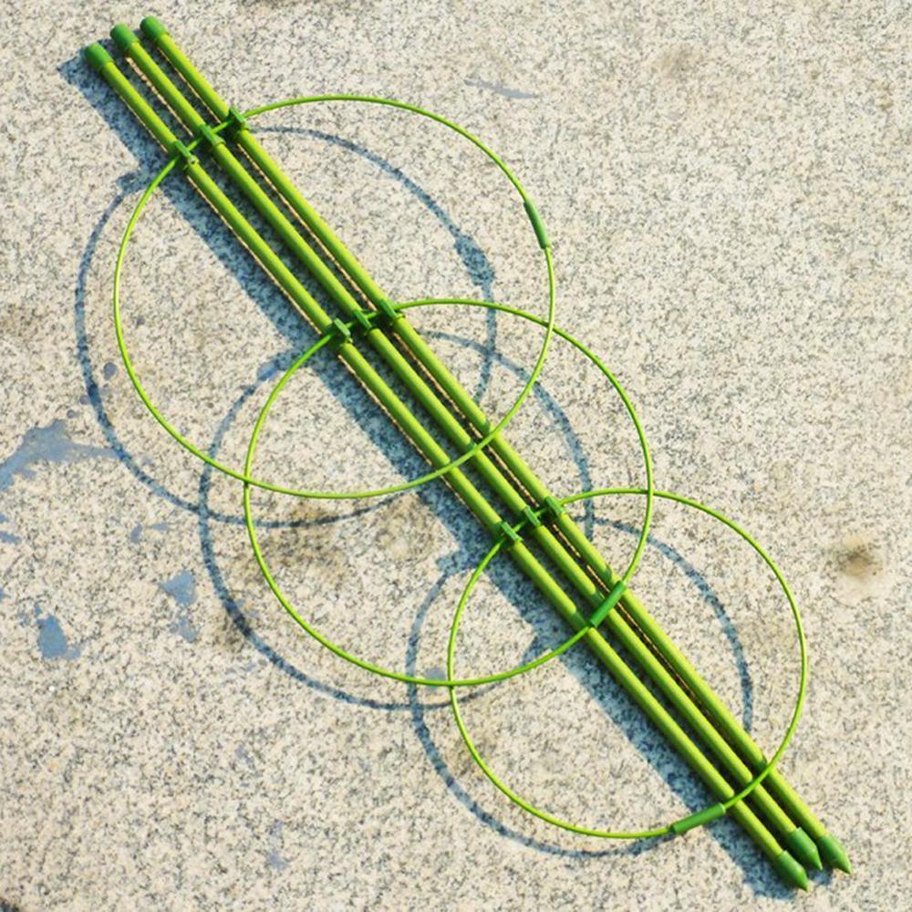 Cadre de support pour plante en métal vert avec trois cercles pour soutenir la croissance des plantes en pot
