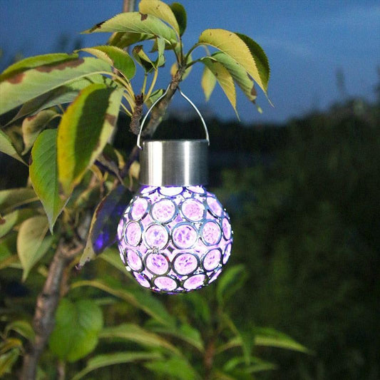 Lanterne solaire décorative en verre coloré, lampe de jardin solaire suspendue aux branches, idéale pour l'éclairage extérieur