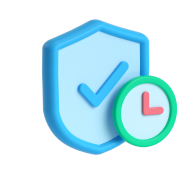 IcÎne de protection avec un symbole de vérification et un horloge, représentant l'assurance livraison tous risques pour des achats sécurisés