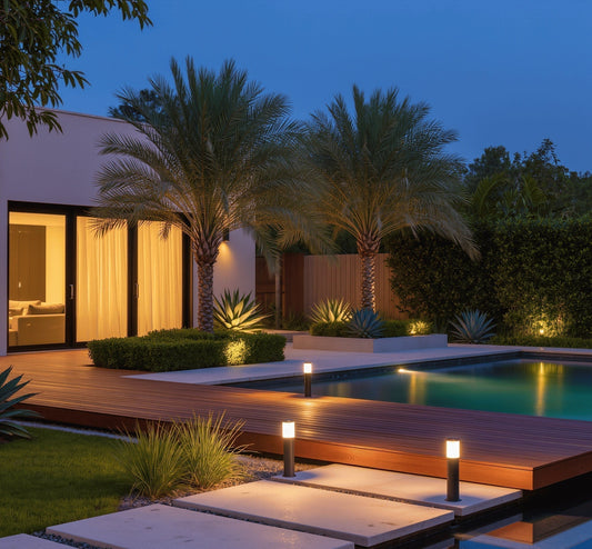 Eclairage_Exterieur_Chaleureux-architectural digest style, luxury outdoor living, high-end landscaping design, professionally staged, award-winning garden, emotionally captivating, timeless elegance