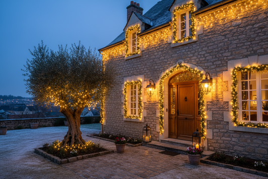 éclairage de Noël extérieur – façade guirlandes LED blanc chaud lanternes décoratives jardin