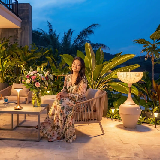Lampe solaire extérieure LED lumière dorée dans un jardin verdoyant – guide choix lampe solaire