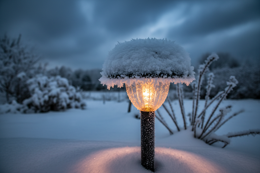  Lampe solaire hiver – éclairage solaire LED fonctionnel sous la neige dans un jardin enneigé