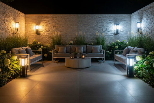 Comparatif températures de couleur LED extérieur – blanc chaud 2700K, neutre 4000K et froid 6500K en jardin