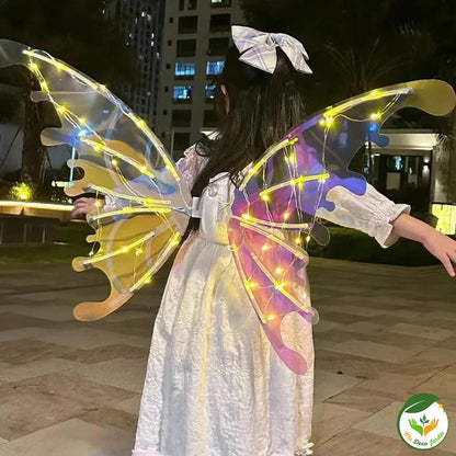 Ailes de FEE lumineuses transparentes avec lumières colorées, parfaites pour des événements magiques dans un cadre extérieur