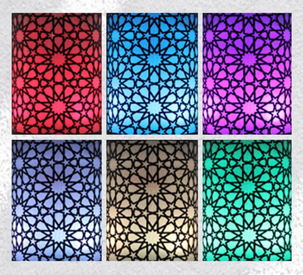 Diffuseur huiles essentielles marocain multicolore avec motifs géométriques raffinés, parfait pour créer une ambiance relaxante