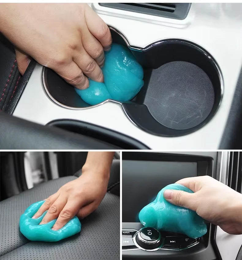 Gel nettoyant efficace utilisé pour enlever la saleté dans les espaces difficiles d'accès de la voiture, coloris bleu