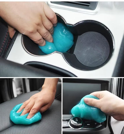 Gel nettoyant efficace utilisé pour enlever la saleté dans les espaces difficiles d'accès de la voiture, coloris bleu