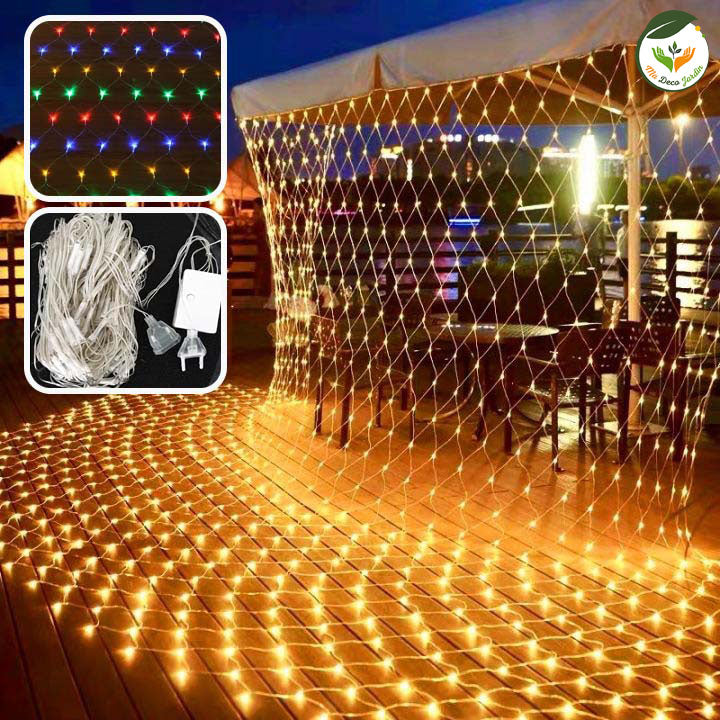 Guirlande LED jardin avec éclairage multicolore et câble électrique, parfaite pour aménager un espace extérieur chaleureux