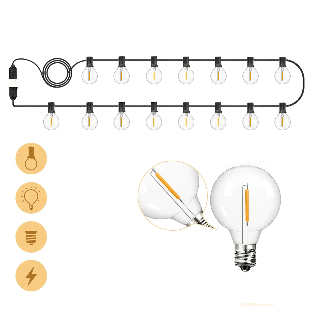 Guirlande lumineuse LED exterieure avec douze ampoules stylées, idéale pour créer une ambiance festive en extérieur