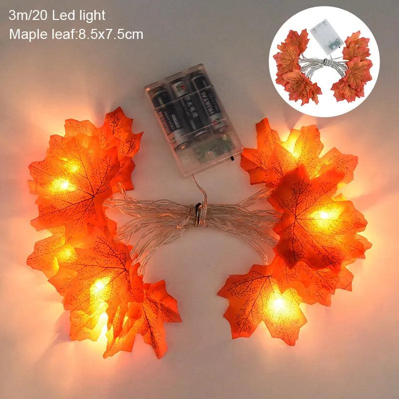 Guirlande LED Automne Halloween 3 Mètres 20 LEDs - Feuilles D'érable, Piles Incluses, Décor D'intérieur