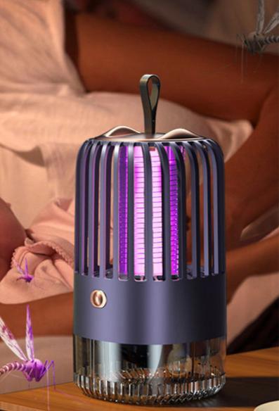 Lampe anti moustique USB au design moderne avec lumière violette, idéale pour éloigner les insectes tout en ajoutant une touche décorative.