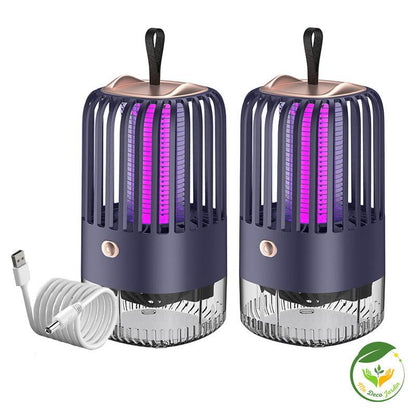 Lampe anti moustique rechargeable avec design moderne, lumière ultraviolet et câble USB pour une utilisation pratique en extérieur