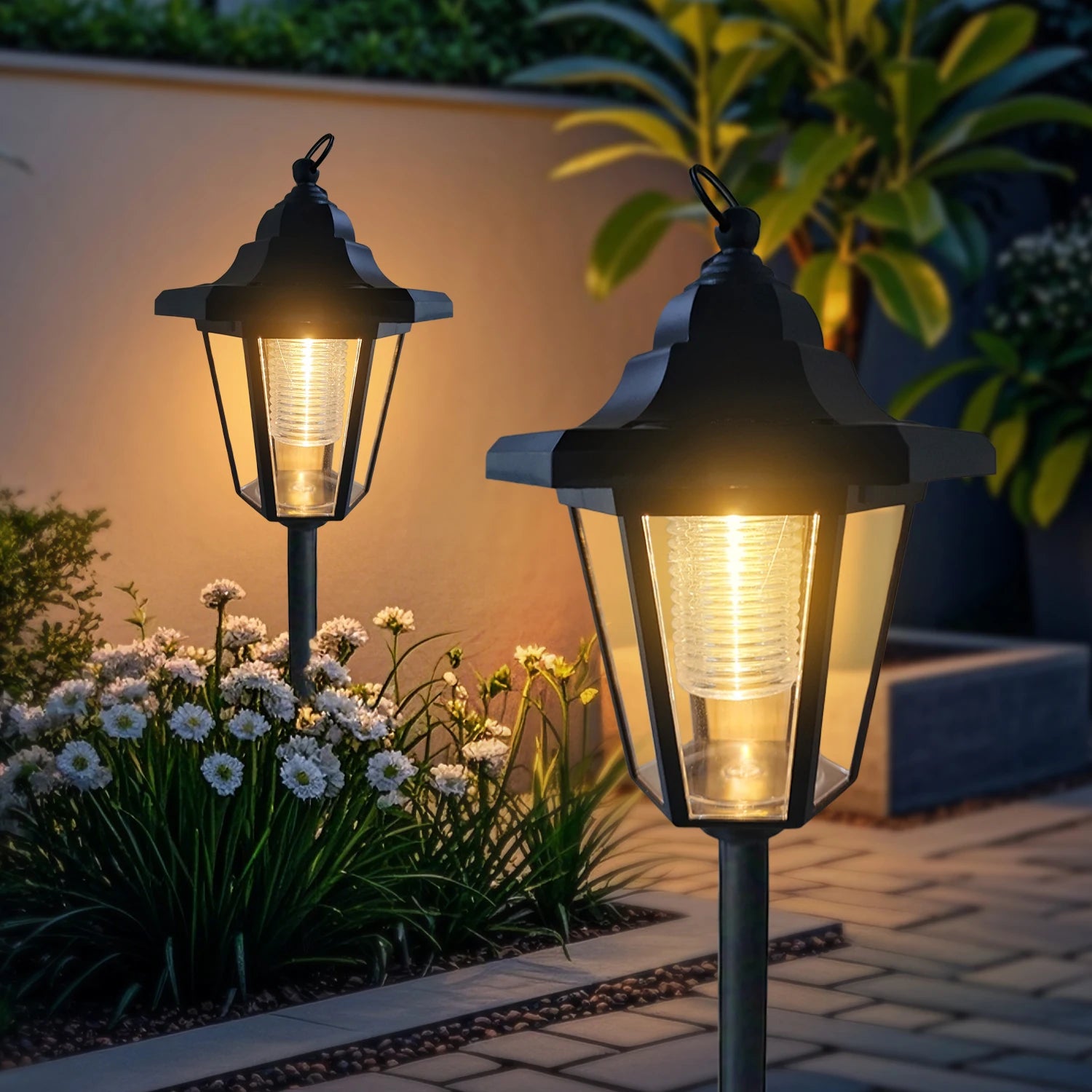 Lampe Solaire Hexagonale Exterieure chaud allee