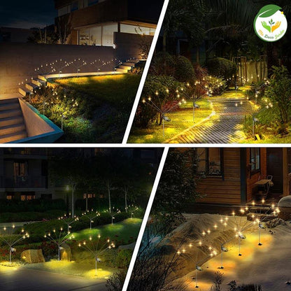 Lampe solaire décorative jardin illuminant un sentier dans un jardin, créant une ambiance élégante la nuit.