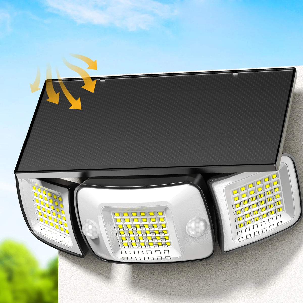 Lampe solaire extérieure à 3 têtes 
