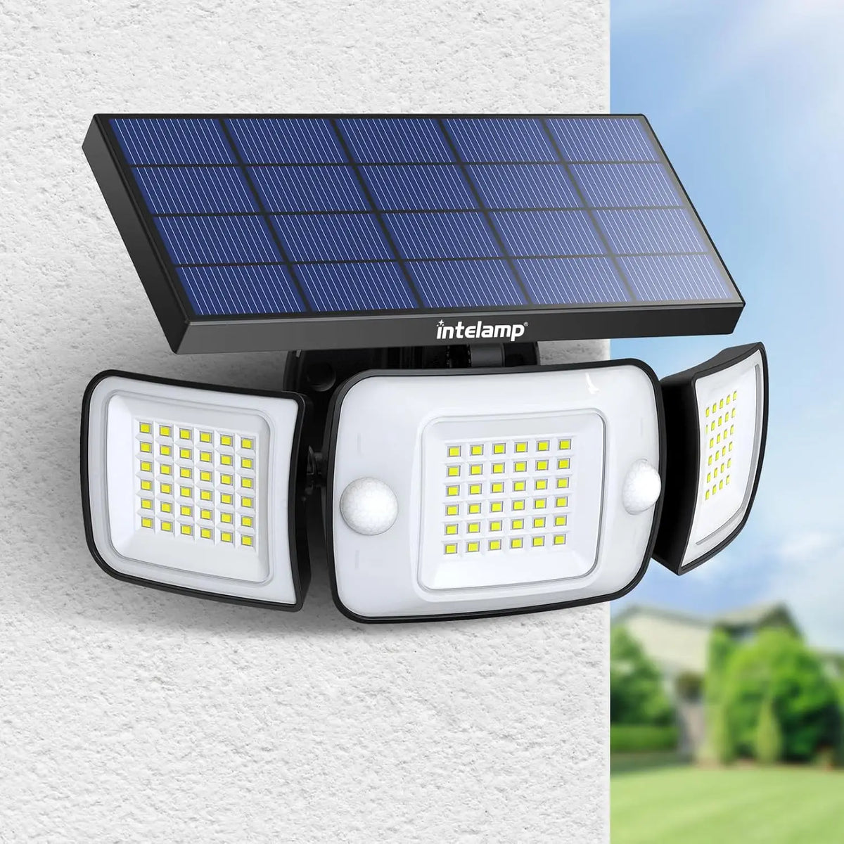 Lampe solaire extérieure à 3 têtes intelamp