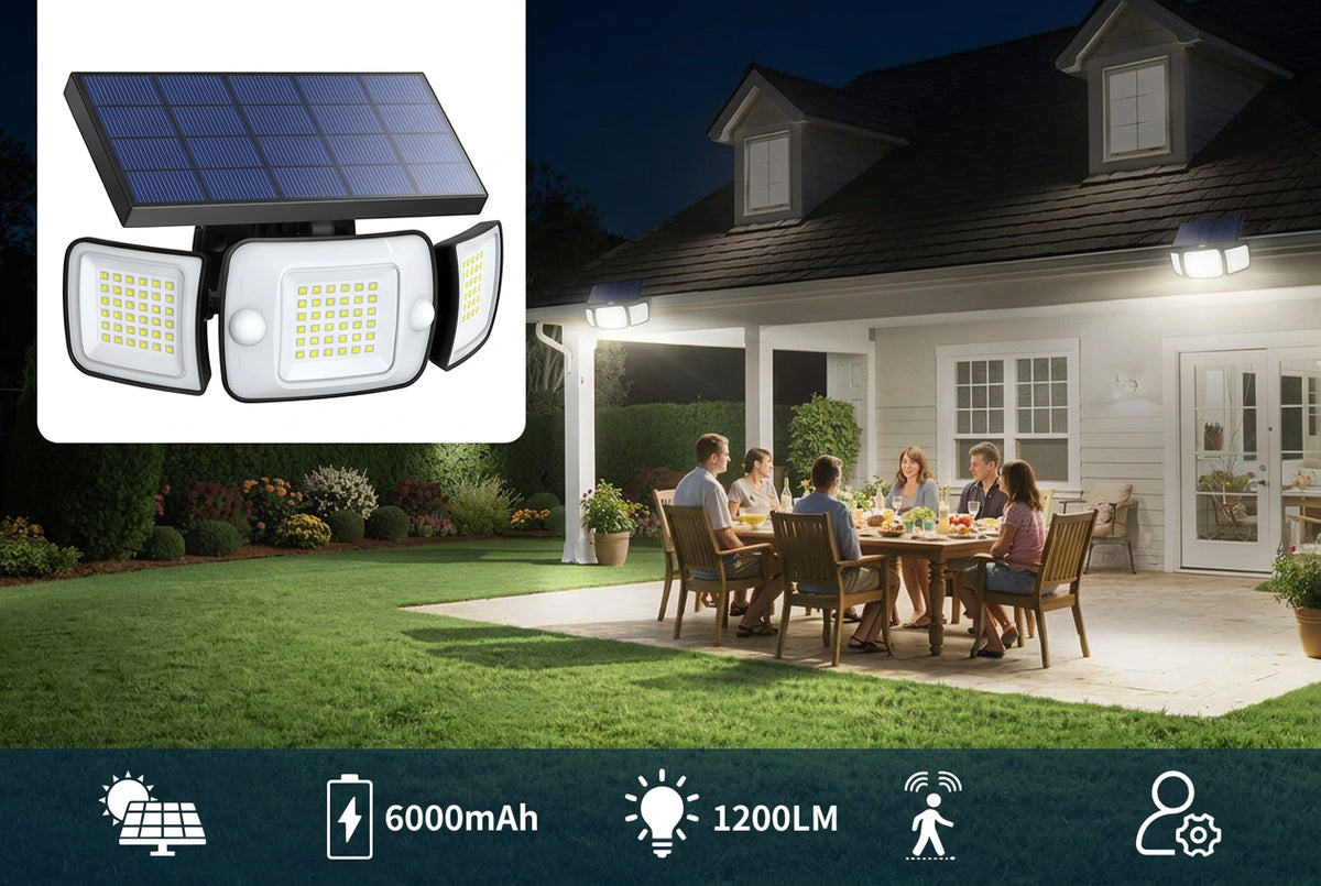 Lampe solaire extérieure à 3 têtes jardin