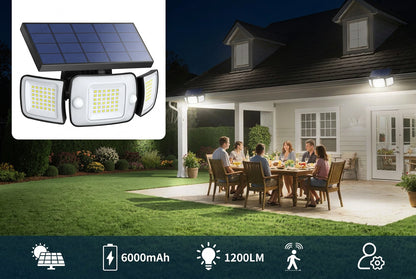 Lampe solaire extérieure à 3 têtes jardin